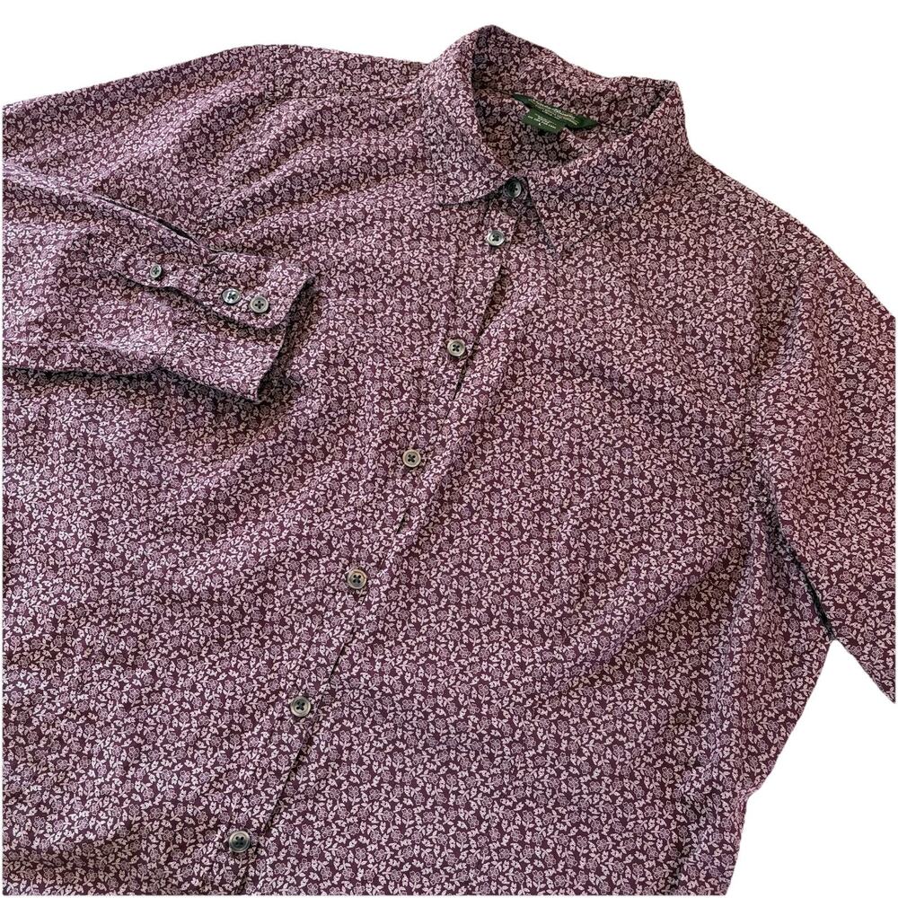 Eddie Bauer Women’s Lightweight Purple Floral Button Up Long Sleeve Shirt Large
